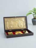 Golden Peacock Brown & Gold-Toned 24 Ct Gold Foil Laxmi And Ganesh Pooja Box | Grocsy