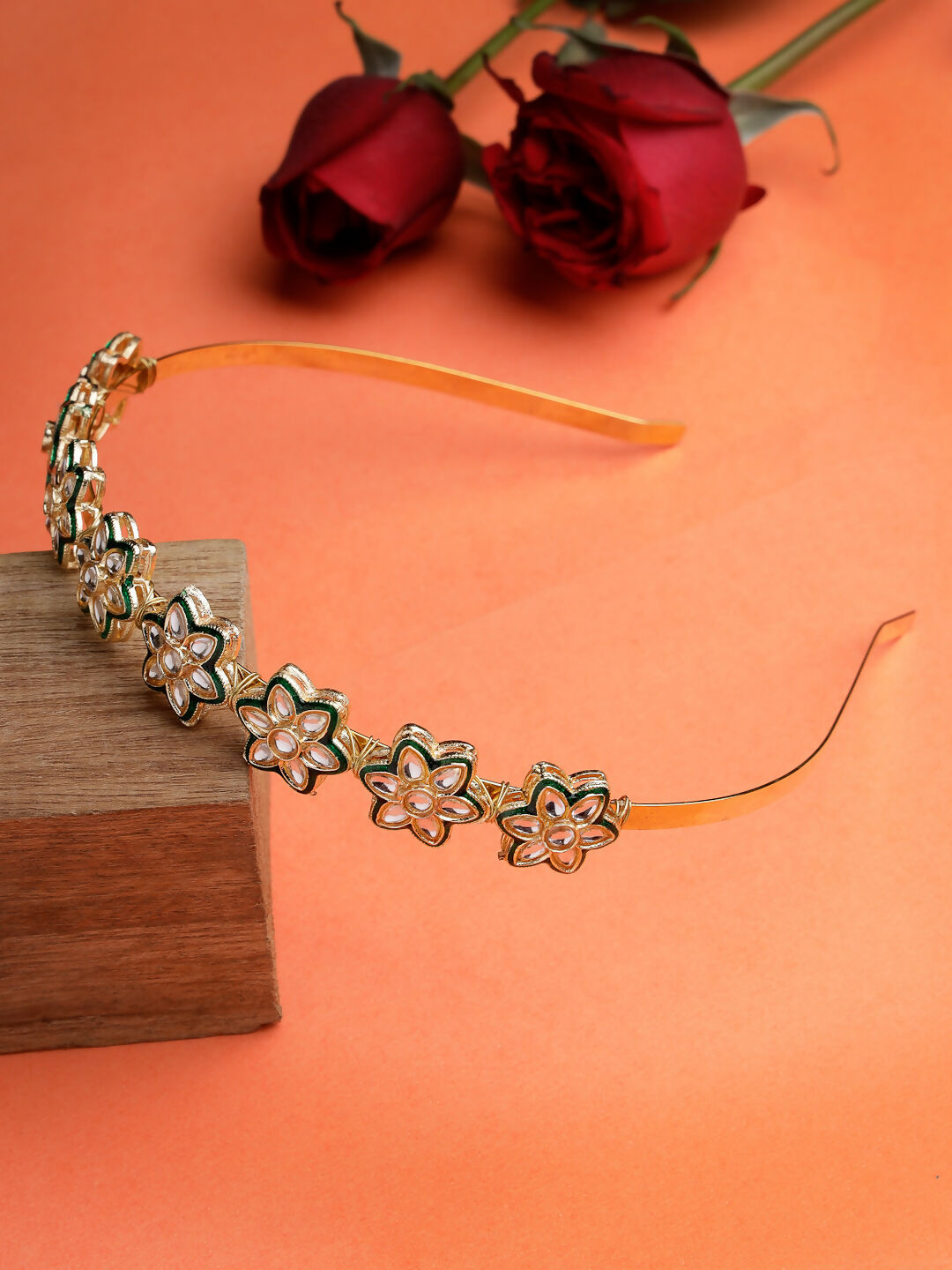 NVR Women's Gold-Polished Kundan Embellished Hairband | Grocsy