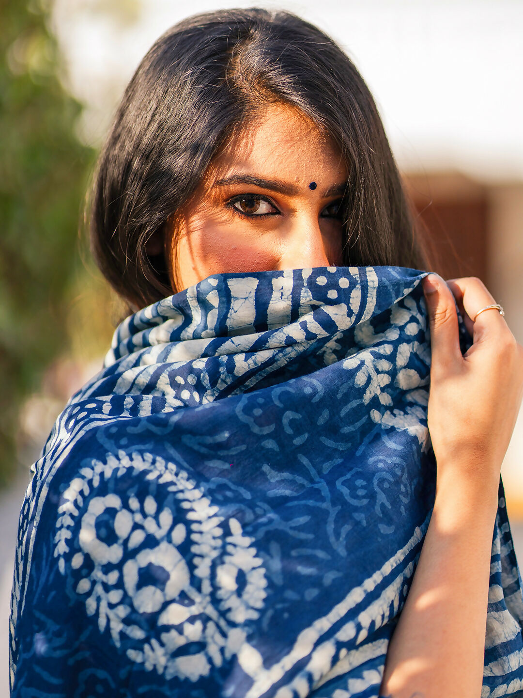 Zibaa Hand-Blocked Pure Mul Cotton Indigo Saree | Grocsy