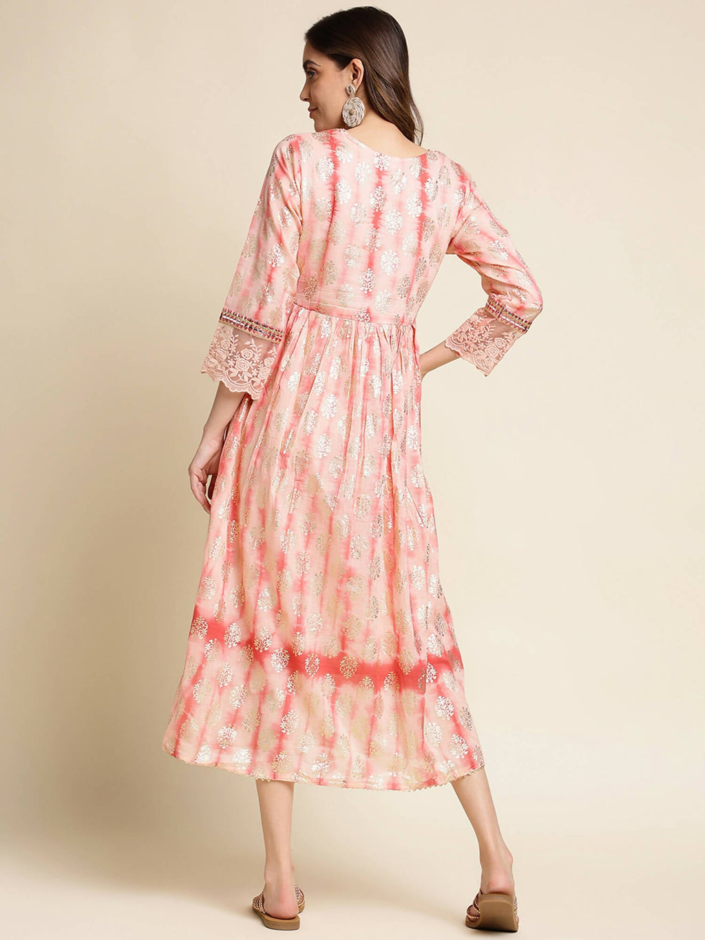Peach Cotton Paisley Printed Fit & Flare Dress - Yukti | Grocsy