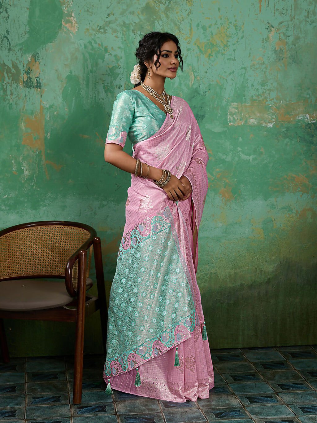 Shree Shyam Fashion Pink Linen Cotton Saree | Grocsy