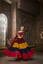 Multi Color Viscose Rayon Thread Embroidered Navratri Lehenga Choli with Dupatta - Raas | Grocsy