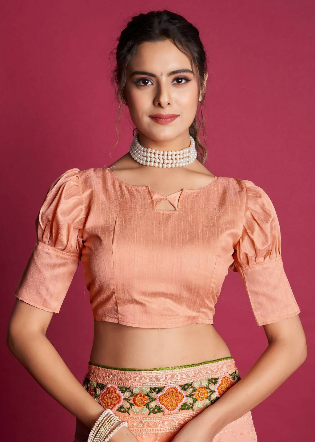 Vamsee Peach Georgette Designer Saree | Grocsy
