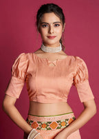 Vamsee Peach Georgette Designer Saree | Grocsy
