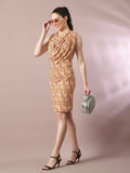 Myshka Women's Multi Printed Cowl Neck Bodycon Party Dress | Grocsy