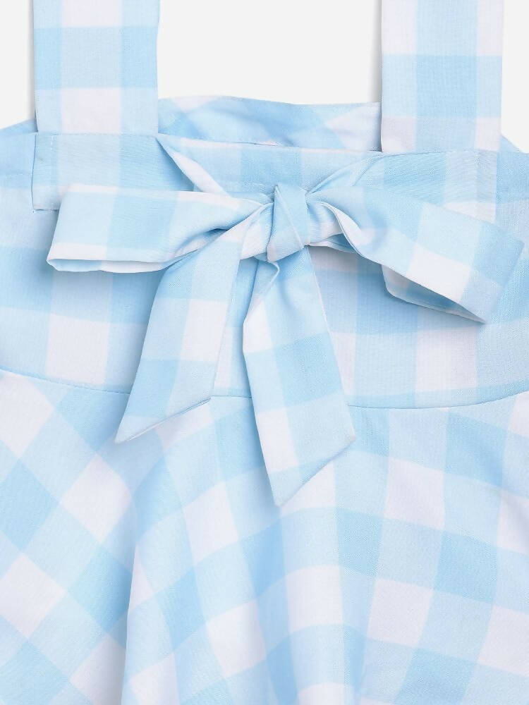 Ahalyaa Sky Blue Rayon Checked Kids Top With Skirts For Girls | Grocsy