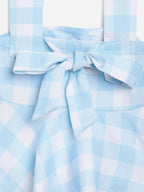 Ahalyaa Sky Blue Rayon Checked Kids Top With Skirts For Girls | Grocsy