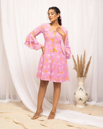 FIORRA Women's Light Pink Georgette Floral Printed Western Dress | Grocsy