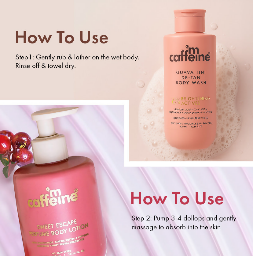 mCaffeine Pink Glow Set (Guava Body Wash & Sweet Escape Body Lotion) | Grocsy