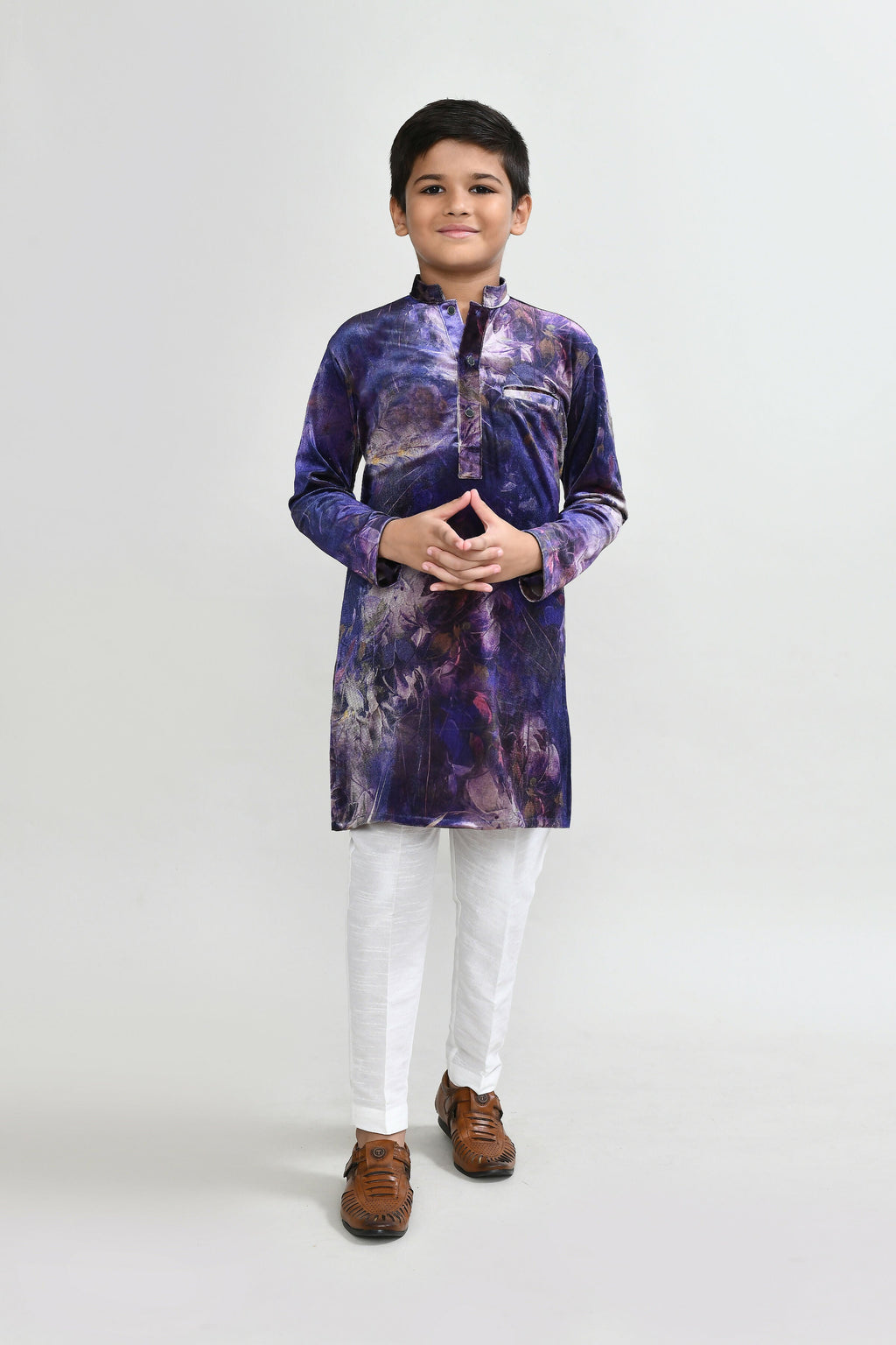 Joban Fashion Velvet Purple Kurta With Straight Fit Pant | Grocsy