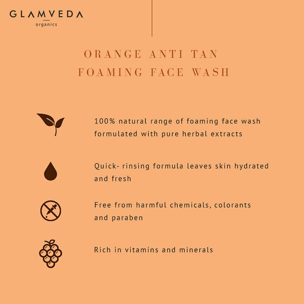 Glamveda Orange Anti Tan Foaming Face Wash | Grocsy