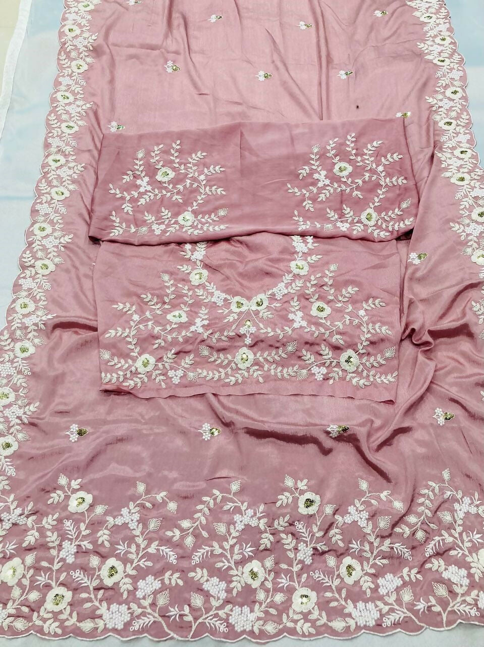 Teeya Creation New Womens Trendy Stylish Embroidered Work Saree-Beige | Grocsy
