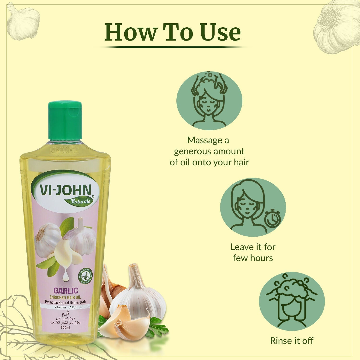 VI-JOHN Naturale Garlic Enriched Hair Oil Promotes Natural Hair Growth With Vitamin A.E & F | Grocsy