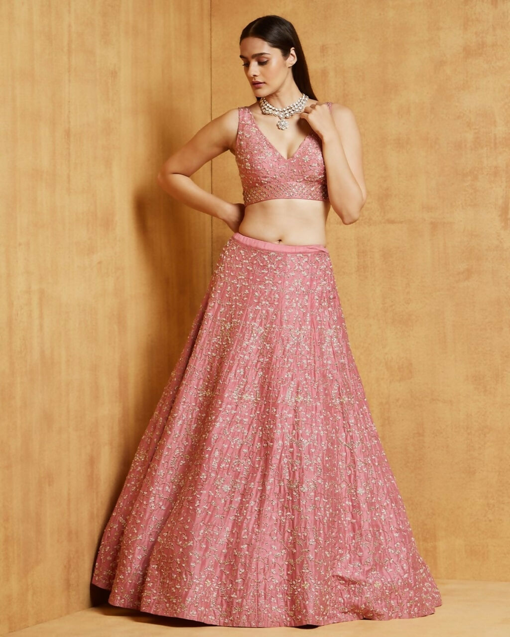Jyoti Fashion Peach Cording Dori with Zari Thread Sequence Embroidery Malai Satin Silk Lehenga Choli with Dupatta | Grocsy