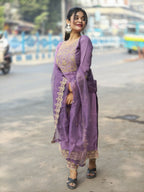 Vellora Light Lavender Silk Blend Embroidered Salwar Suit Set | Grocsy