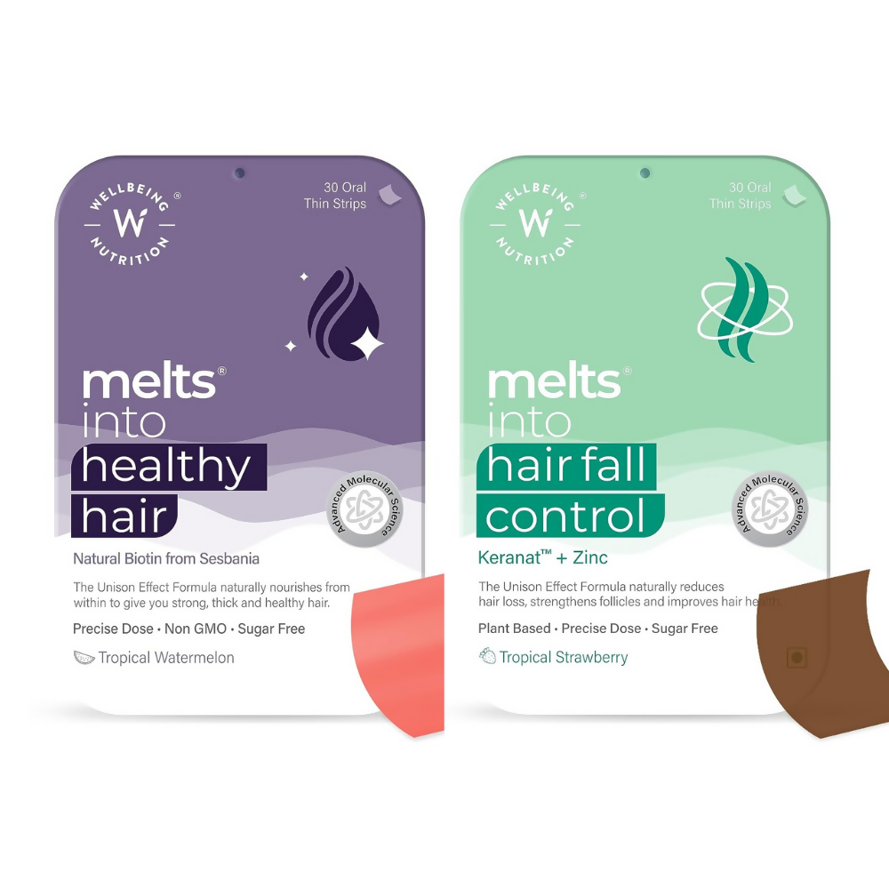 Wellbeing Nutrition Melts Healthy Hair & Hair Fall Control Strips Combo | Grocsy
