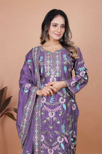 Teeya Creation Lavender Chinon Embroidery Work Party Wear Salwar Suit | Grocsy