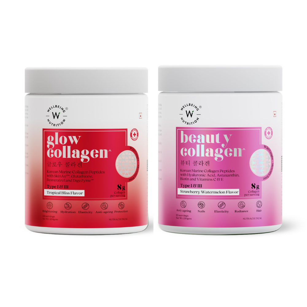 Wellbeing Nutrition Glow Korean Marine & Beauty Collagen Peptides Combo: Tropical Bliss & Strawberry & Watermelon | Grocsy