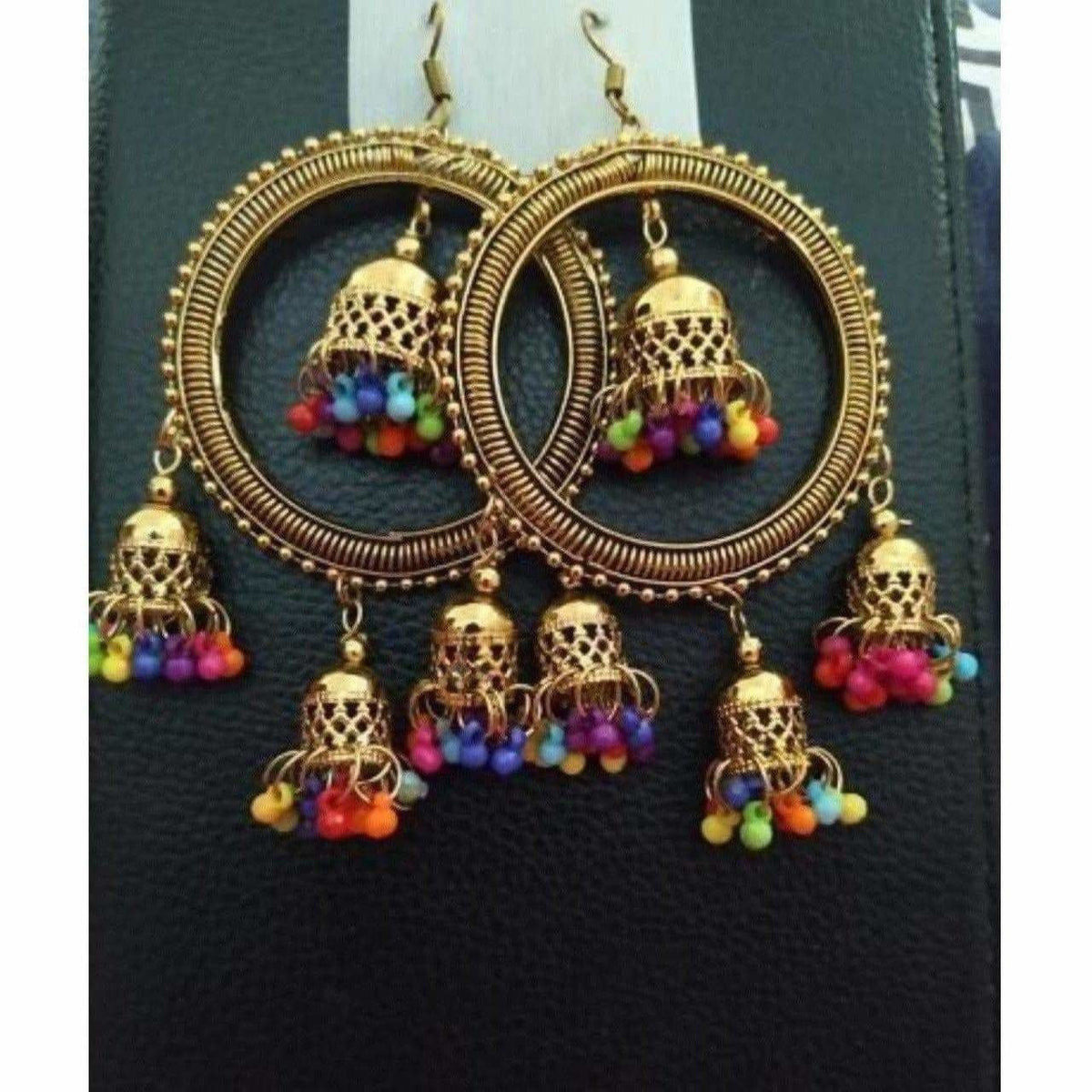 MS Fashion India Traditional Gold-Polished Latkan Ring Earrings With Jhumkas And Pearls For Weddings | Grocsy