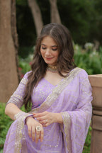 Lorenvalley Lavender Pure Viscose Jacquard with Golden Embroidered Sequins work Lehenga Choli | Grocsy