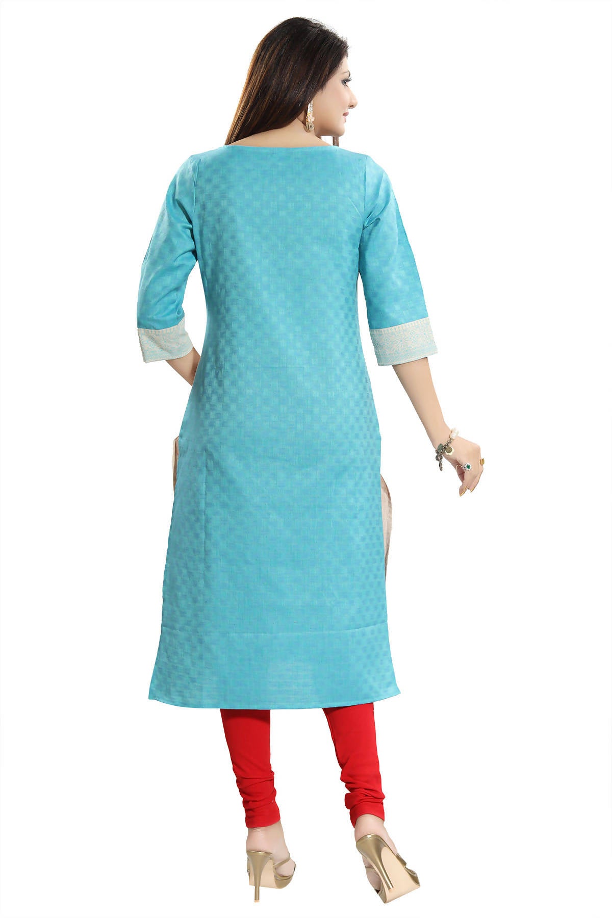 Snehal Creations Tantalising T. Blue Textured Cotton Straight Tunic | Grocsy