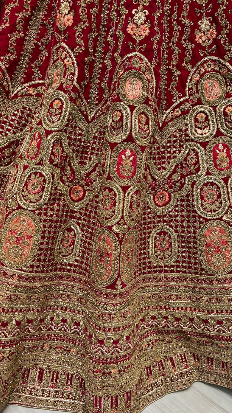 Jyoti Fashion Women's Rani Pink Velvet Multi Thread Embroidered with Zircon Diamond Wedding Lehenga Choli | Grocsy