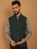 Even Apparels Pure Wool Nehru Jacket - Green | Grocsy