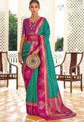 Sea Green Soft Banarasi Paithani Copper Zari Weaving Saree With Unstitched Blouse Piece - Jodha | Grocsy