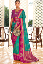 Sea Green Soft Banarasi Paithani Copper Zari Weaving Saree With Unstitched Blouse Piece - Jodha | Grocsy