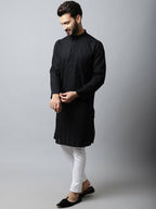 Even Apparels Black Color Pure Cotton Men's Kurta With Band Collar (STR1188) | Grocsy