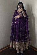 Teeya Creation Purple Fendi Silk Designer Heavy Work Wedding Wear Long Gown | Grocsy