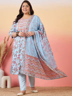 Sztori Women Floral Printed Regular Kurta with Trousers & With Dupatta | Grocsy