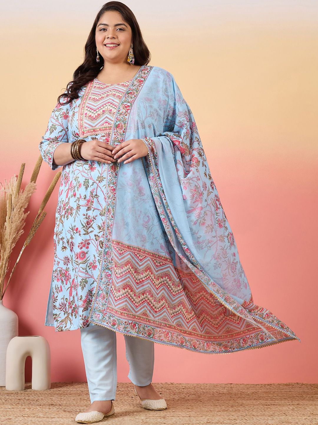 Sztori Women Floral Printed Regular Kurta with Trousers & With Dupatta | Grocsy