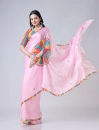 Vastranavya Baby Pink Ready to Wear Festive Print Free Hand Saree | Grocsy