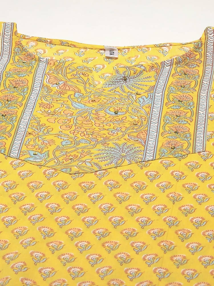 Yufta Yellow and Blue printed kurta with Trouser and Dupatta | Grocsy