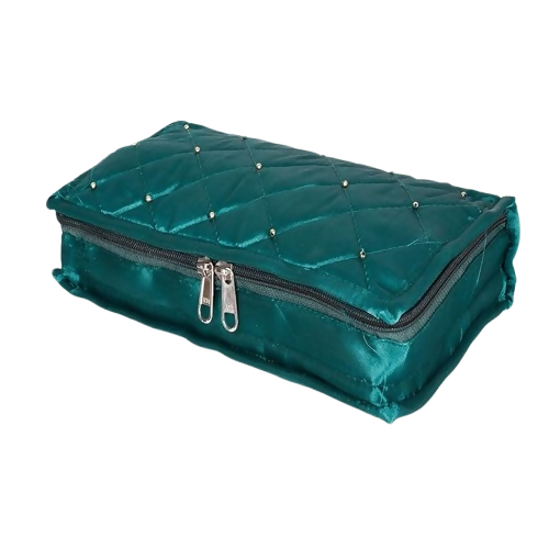 Asmaani 7 Pocket Green Satin Jewellery Kit | Grocsy