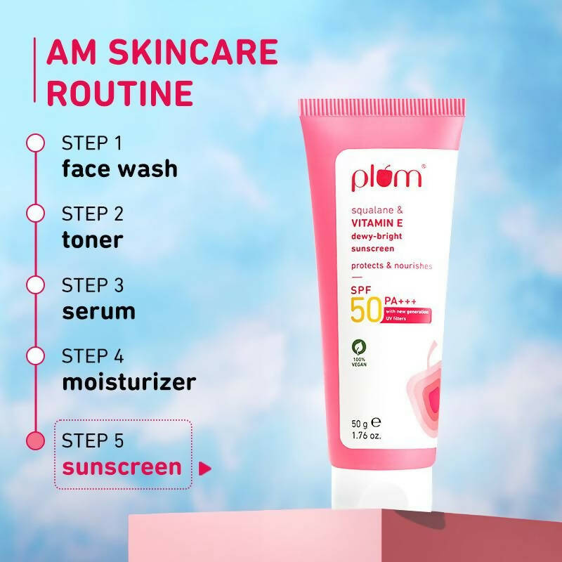 Plum Squalane & Vitamin E SPF 50 PA+++ Dewy-Bright Sunscreen | Grocsy