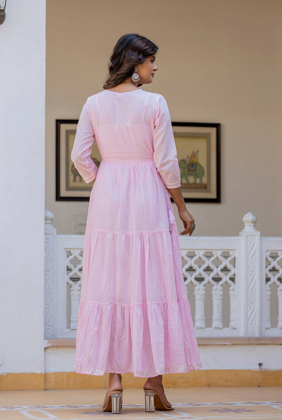 Kaajh Women's Light Pink Embroidered Ethnic Dress | Grocsy
