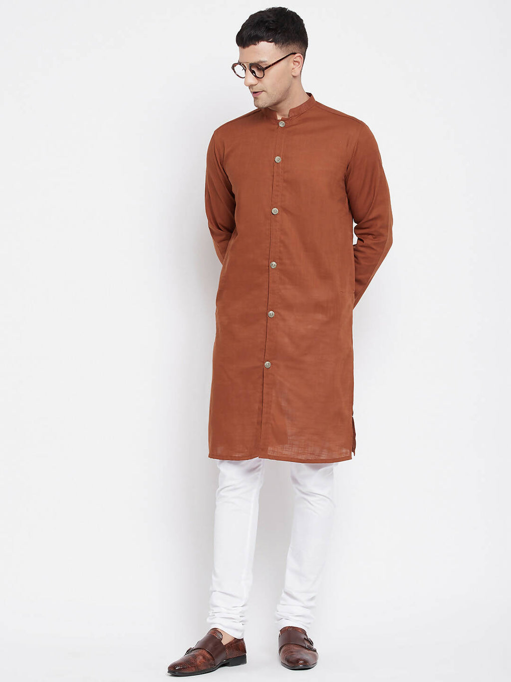 Even Apparels Brown Pure Cotton Men's Sherwani Kurta With Open Front | Grocsy