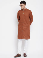 Even Apparels Brown Pure Cotton Men's Sherwani Kurta With Open Front | Grocsy