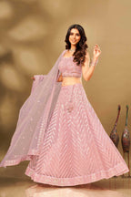 Pink Net Sequence work Lehenga Choli with Dupatta - Dhvani | Grocsy