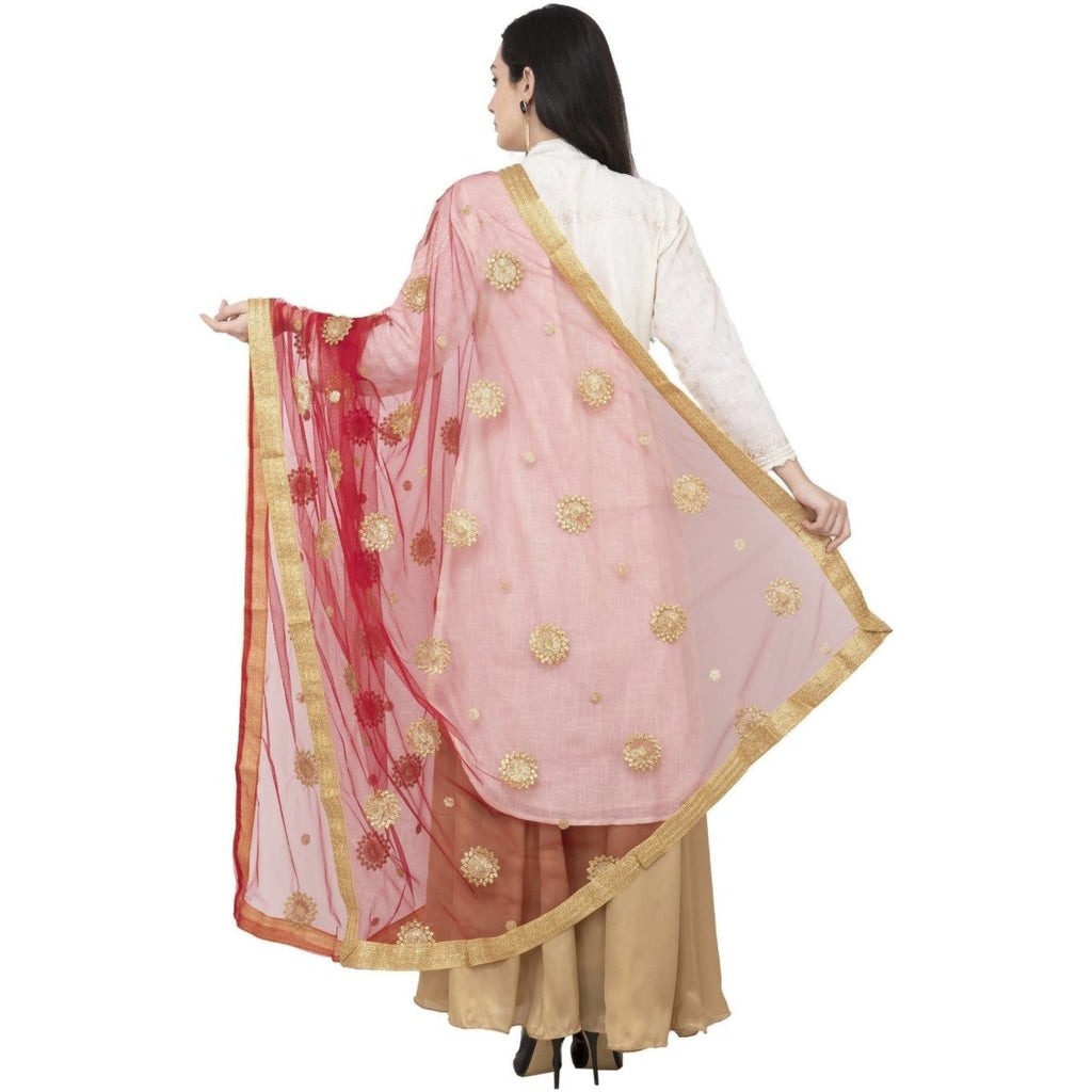 A R Silk Net Zari Flower Fancy Dupatta Mehroon Color Dupatta or Chunni | Grocsy