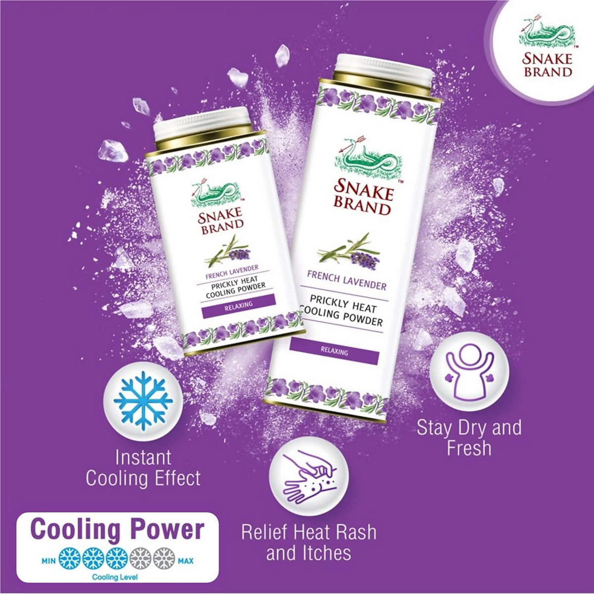 Snake Brand Lavender Prickly Heat Cooling Talcum Powder | Grocsy