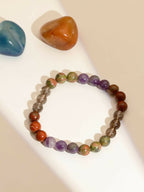 Red Carnelian, Lapis Lazuli, Amethyst and Green Avanturine Multicoloured Cyrstal Beads bracelet - Ruby Raang | Grocsy