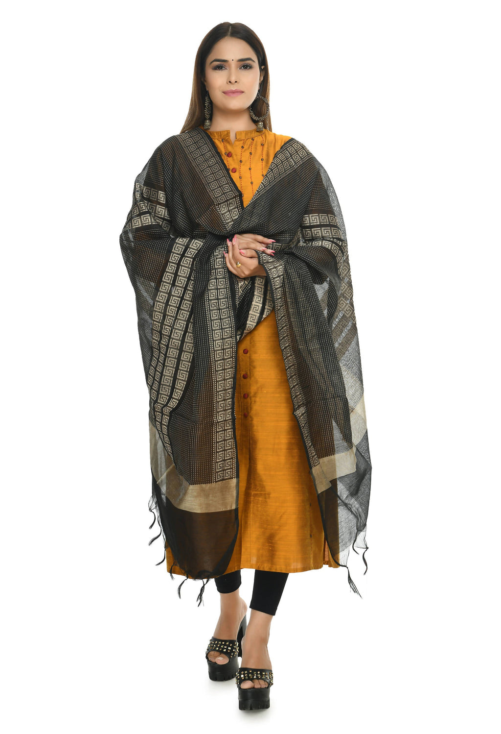 Mominos Fashion Moeza Handloom Cotton Black Dupatta For Women | Grocsy