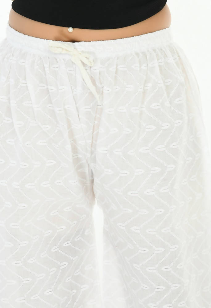 Mominos Fashion Moeza Cotton White Color Chikan Work Palazzo | Grocsy