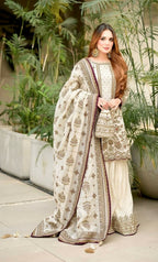 Teeya Creation White Faux georgette Designer heavy work Wedding Wear Palazzo pair | Grocsy