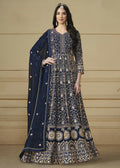 Navy Blue Embroidered Trendy Style Anarkali Suit - Emponline | Grocsy
