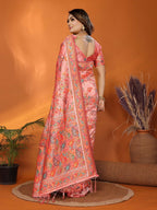 Joban Fashion Peach Meena Weaves Pashmina Sarees | Grocsy