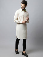 Even Apparels Cream Color Cotton Solid Men's Kurta With Shirt Collar (LN027) | Grocsy